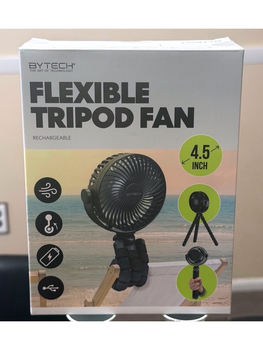 BYTECH Flexible Tripod Fan 4.5 Inch Rechargeable with USB Charging